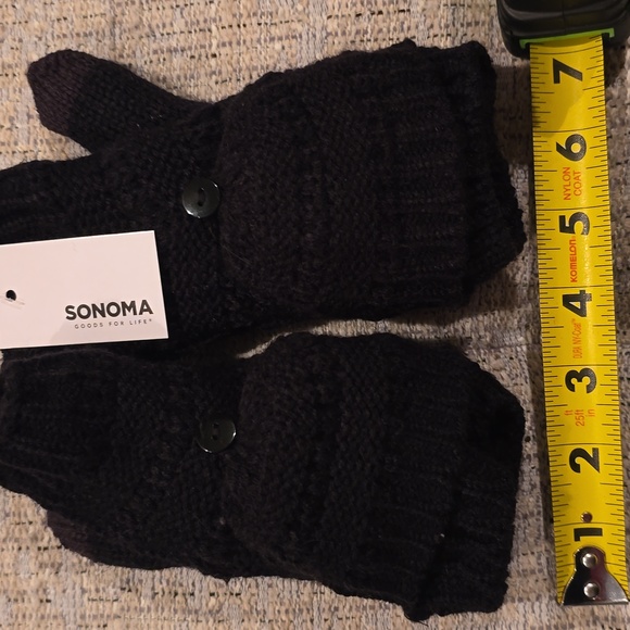 SONOMA BRAND WOMENS BLACK FLIP TOP WARM WINTER MITTENS GLOVES ONE SIZE FITS MOST - Picture 6 of 11